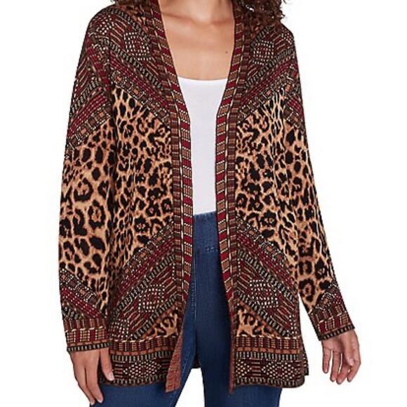 Ruby‎ Rd. Open Front Animal Print Cardigan Sweater Large - Picture 1 of 8